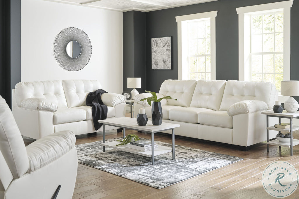 Donlen White Leather 2 Piece Living Room Set