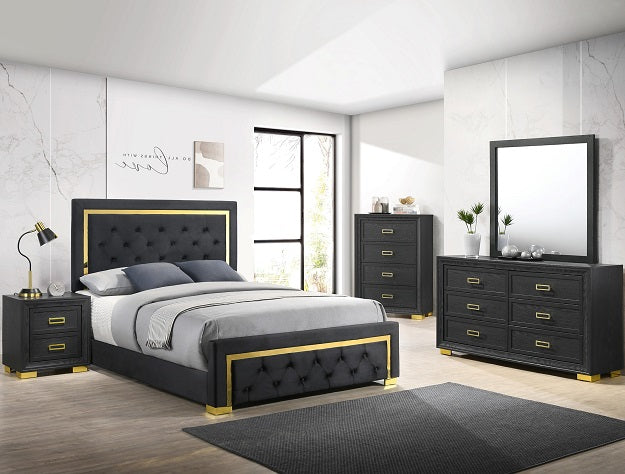 Pepe Black Velvet 5 Piece Queen Bedroom Set