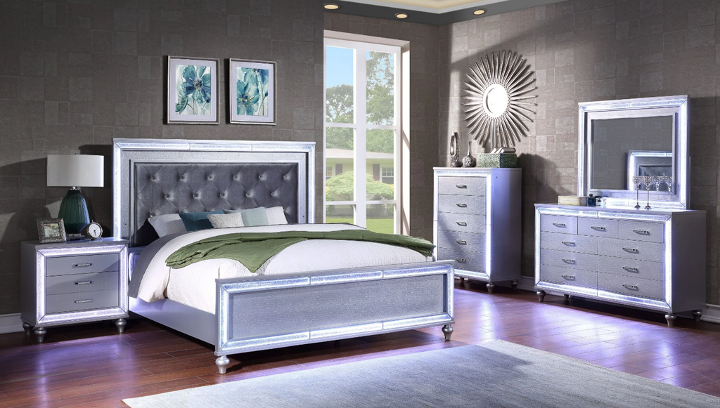 Luz Silver 5 Piece Queen Bedroom Set