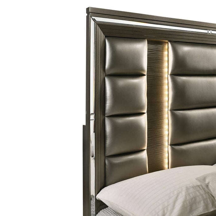 Twenty Nine Copper Queen Panel Bed With LED & Storage Drawers