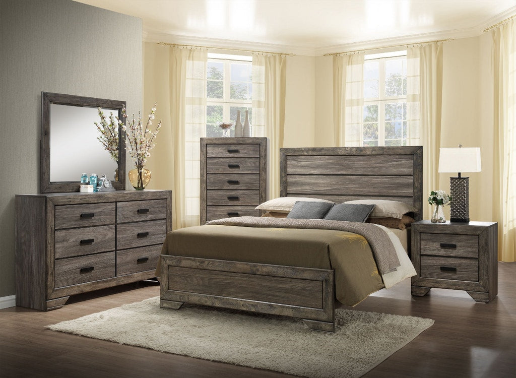 Nathan Gray Oak Finish 5 Piece Queen Bedroom Set